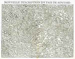 Holzschnitt- Karte, aus Seb. Münster, "Nouvelle Description du Pays de Souysse" ( Kopftitel ).