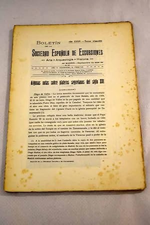 Image du vendeur pour Boletn de la Sociedad Espaola de Excursiones, Ao 1926, vol. 34, n 3:: Algunas notas sobre plateros segovianos del siglo XVI.: (Conclusin); Los relieves de San Cipriano de Zamora.; Los estratos en las excavaciones de la Acrpoli.; Excursin a Boadillo del Monte y a Villaviciosa de Odn.; La iglesia del Salvador en el arrabal de Sagunto.; Exposicin de arte religioso en Alcal de Henares.; Una visita al palacio de la Excma. Sra. Duquesa de San Carlos.; Cermica Farmacutica mis en vente par Alcan Libros