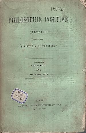 Image du vendeur pour La Philosophie Positive n 6 mai juin 1878 mis en vente par PRISCA