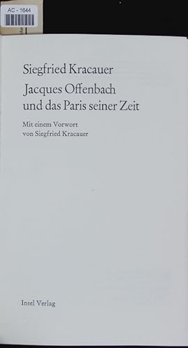 Bild des Verkufers fr Jacques Offenbach und das Paris seiner Zeit. zum Verkauf von Antiquariat Bookfarm