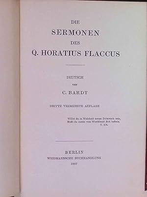 Bild des Verkufers fr Die Sermonen des Q. Horatius Flaccus. zum Verkauf von books4less (Versandantiquariat Petra Gros GmbH & Co. KG)