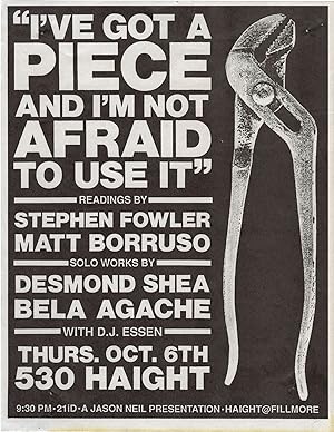 Seller image for I've Got a Piece and I'm Not Afraid to Use It (Original flyer for readings and performances at The Mag Dog in the Fog pub, 1994) for sale by Royal Books, Inc., ABAA