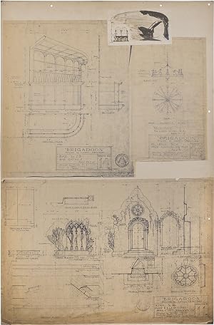 Archive of approximately 200 set and schematic blueprints, mounted on 62 oversize art boards, for...
