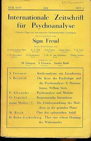 Internationale Zeitschrift für Psychoanalyse XVII. Band, 1931, Heft 2. Offizielles Organ der Inte...