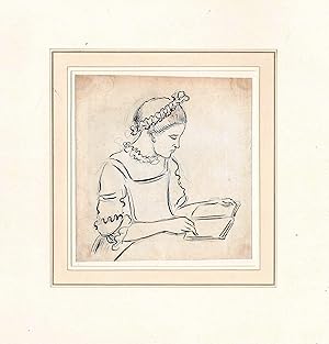 Seller image for A young girl reading [pencil and ink sketch] for sale by Christison Rare Books, IOBA SABDA