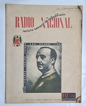 Imagen del vendedor de REVISTA RADIO NACIONAL. Revista semanal de radiodifusin. Ao I. Numero I. 13 Noviembre 1938 a la venta por Libros Tobal