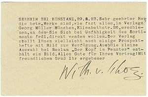 Imagen del vendedor de Ms. Postkarte mit Unterschrift. a la venta por Kotte Autographs GmbH