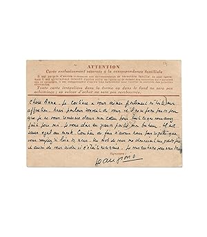 Affectueuse carte-lettre du romancier à une bienfaitrice