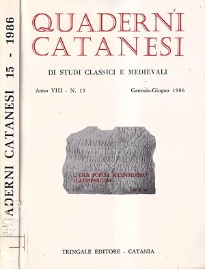 Bild des Verkufers fr Quaderni catanesi, anno VIII, numero 15, gennaio-giugno 1986 Di studi classici e medievali zum Verkauf von Biblioteca di Babele