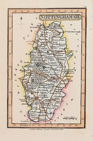Antique Map NOTTINGHAMSHIRE, Darton Hand Coloured Original Miniature 1822