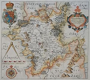 Antique Map WORCESTERSHIRE, Wigorniensis, Saxton & Hole, Camden original 1637