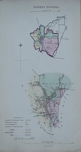 Antique Map KENDAL, CUMBRIA Town and Street Plan, Dawson Original 1832