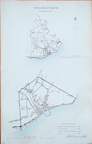 Antique Map FOLKESTONE, KENT England Town & Street Plan, Dawson Original 1832