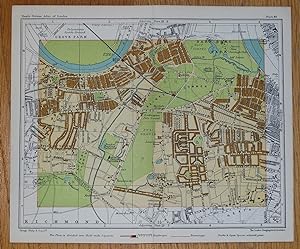 Antique Map BARNES, MORTLAKE, EAST SHEEN, PUTNEY London street plan c1925