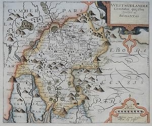 Antique Map CUMBRIA, WESTMORLAND, Saxton & Kip, Camden Original 1637