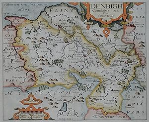 Antique Map DENBIGHSHIRE, WALES, Saxton & Kip, Camden Original 1637