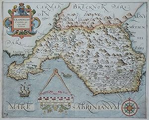 Antique Map GLAMORGANSHIRE, WALES, Glamorgan, Saxton & Hole, W.Camden original 1637