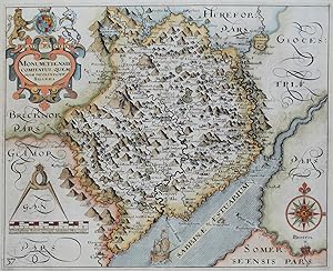 Antique Map MONMOUTHSHIRE, WALES Saxton & Hole, Camden original 1637