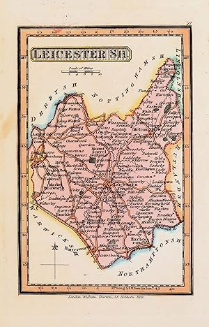 Antique Map LEICESTERSHIRE, Darton Original Hand Coloured Miniature County Map c1822