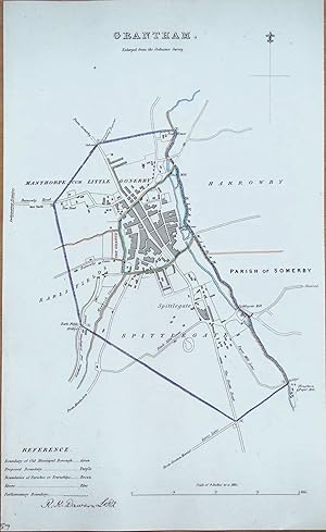 Antique Map GRANTHAM, LINCOLNSHIRE England Street Plan, Dawson Original 1832