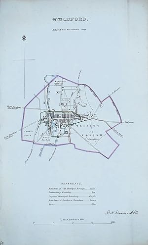 Antique Map GUILDFORD, SURREY Town & Street Plan, Dawson Original 1832