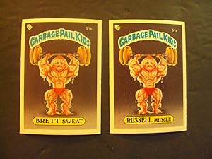 2 Garbage Pail Kids Cards UK Mini Version Series 1 2" X 3" Russell Muscle/Brett Sweat 51a/b