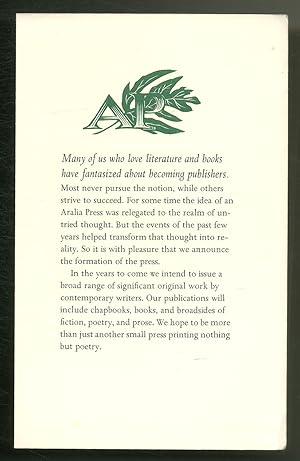 Immagine del venditore per [Untitled publisher's announcement of formation of the Aralia Press, caption title]: AP. Many of us who love literature and books have fantasized about becoming publishers. venduto da Between the Covers-Rare Books, Inc. ABAA