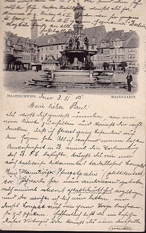 Image du vendeur pour Hagenmarkt. Ansichtskarte in Lichtdruck. Abgestempelt Braunschweig 04.11.1905. mis en vente par Antiquariat Heinz Tessin