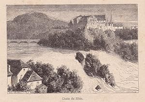 Seller image for Chute du Rhin (Rheinfall). Holzstich aus einem illustrierten Buch, Rckseite mit Text. for sale by Antiquariat Heinz Tessin