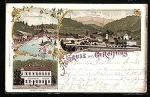 Lithographie Gr. Reifling, Baumanns Gasthaus, Ortsansicht aus der Vogelschau