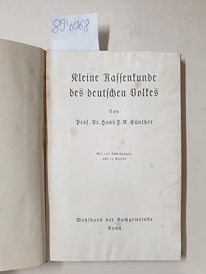 Bild des Verkufers fr Kleine Rassenkunde des deutschen Volkes. Mit 100 Abbildungen und 13 Karten : zum Verkauf von Versand-Antiquariat Konrad von Agris e.K.