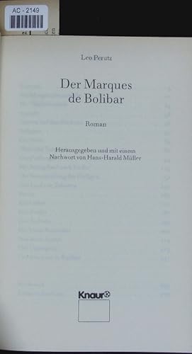 Bild des Verkufers fr Der Marques de Bolibar. Roman. zum Verkauf von Antiquariat Bookfarm