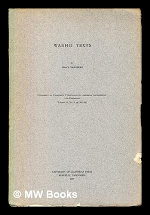 Seller image for Washo texts for sale by MW Books Ltd.