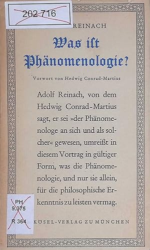 Seller image for Was ist Phnomenologie? for sale by books4less (Versandantiquariat Petra Gros GmbH & Co. KG)