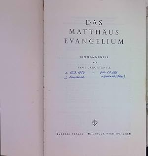 Seller image for Das Matthus Evangelium : Ein Kommentar. for sale by books4less (Versandantiquariat Petra Gros GmbH & Co. KG)