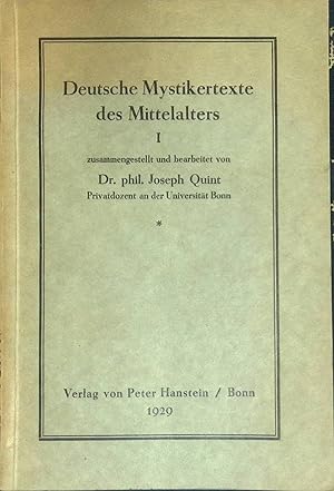 Bild des Verkufers fr Deutsche Mystikertexte des Mittelalters 1. zum Verkauf von books4less (Versandantiquariat Petra Gros GmbH & Co. KG)