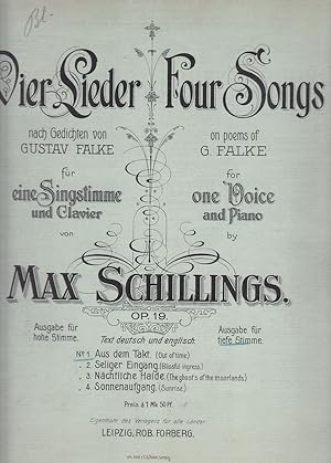 Vier Lieder - Four Songs nach Gedichten von Gustav Falke für ein Singstimme und Clavier. OP. 19 -...