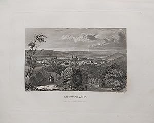 Stuttgart, Panorama von der Höhe, Stahlstich um 1840