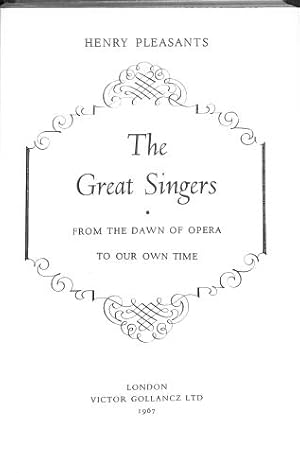 Imagen del vendedor de The Great Singers a la venta por WeBuyBooks