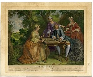 Antique Master Print-BACKGAMMON-BOARDGAME-APRES DINEE-de Larmessin-Lancret-1741