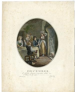 Antique Master Print-DECEMBER-FIRE PLACE-ROMANCE-Gabrieli-Hamilton-c. 1790