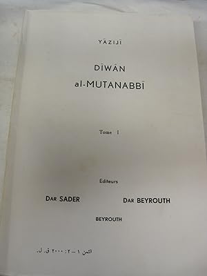 Seller image for DIWAN al-MUTANABBI Tome I for sale by Stony Hill Books