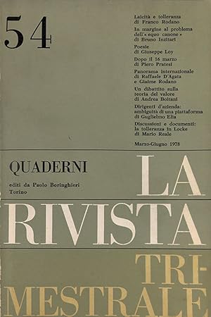 Immagine del venditore per Quaderni della Rivista Trimestrale. N. 54, Marzo-Giugno 1978 venduto da FolignoLibri