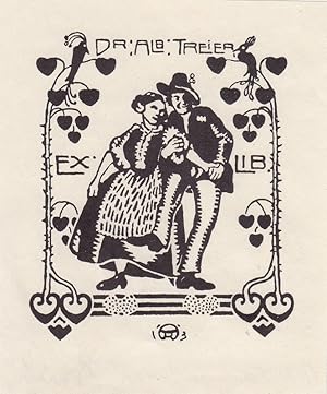 Imagen del vendedor de Ex Lib Dr. Alb. Treier. Tanzendes Paar in Tracht und Jugendstil-Rahmung. a la venta por Antiquariat  Braun
