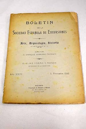 Seller image for Boletn de la Sociedad Espaola de Excursiones, Ao 1916, vol. 24, n 1:: Tcnica pictrica del Greco.; Varias obras maestras de Ribera, inditas. / La perla de la coleccin Bosch: legada al Museo del Prado. (EL VAN ORLEY DE 1522).; La baslica de San Julin de los Prados de Oviedo.; Un retablo del monasterio de Oa.; Los pintores de Cmara de los Reyes de Espaa.; Una excursin por tierra de Segovia for sale by Alcan Libros