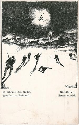 W.Glemnitz, Neiße (gefallen in Rußland) - Nächtlicher Sturmangriff. Lichtdruck.