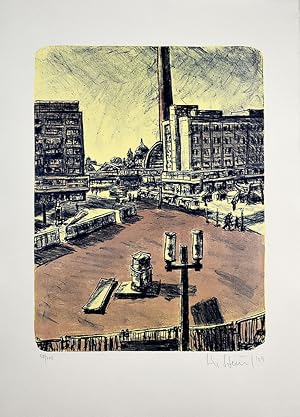 Bild des Verkufers fr Berlin, Alexanderplatz. [20]09. [Signierte Original-Farblithografie / signed original colour lithograph.] zum Verkauf von Antiquariat Lenzen