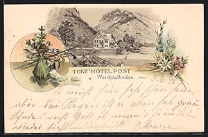 Lithographie Weichselboden, Blick auf Toni`s Hotel Post