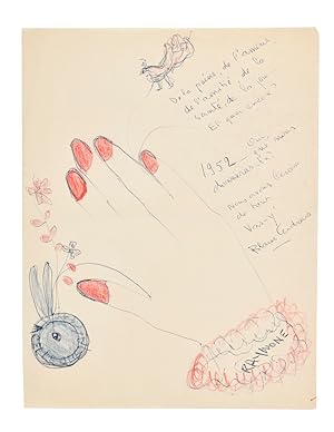 Image du vendeur pour Dessin et pome autographe sign  sa femme et muse Raymone, pour la nouvelle anne 1952. mis en vente par Librairie Pierre Adrien Yvinec