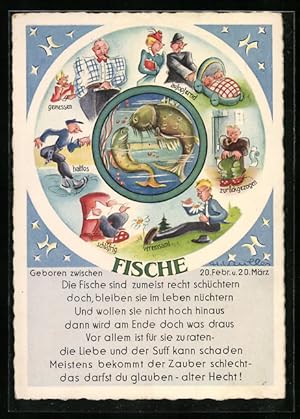 Image du vendeur pour Knstler-Ansichtskarte Die Fische sind zumeist recht schchtern., Sternzeichen, Horoskpo, Astrologie mis en vente par Bartko-Reher